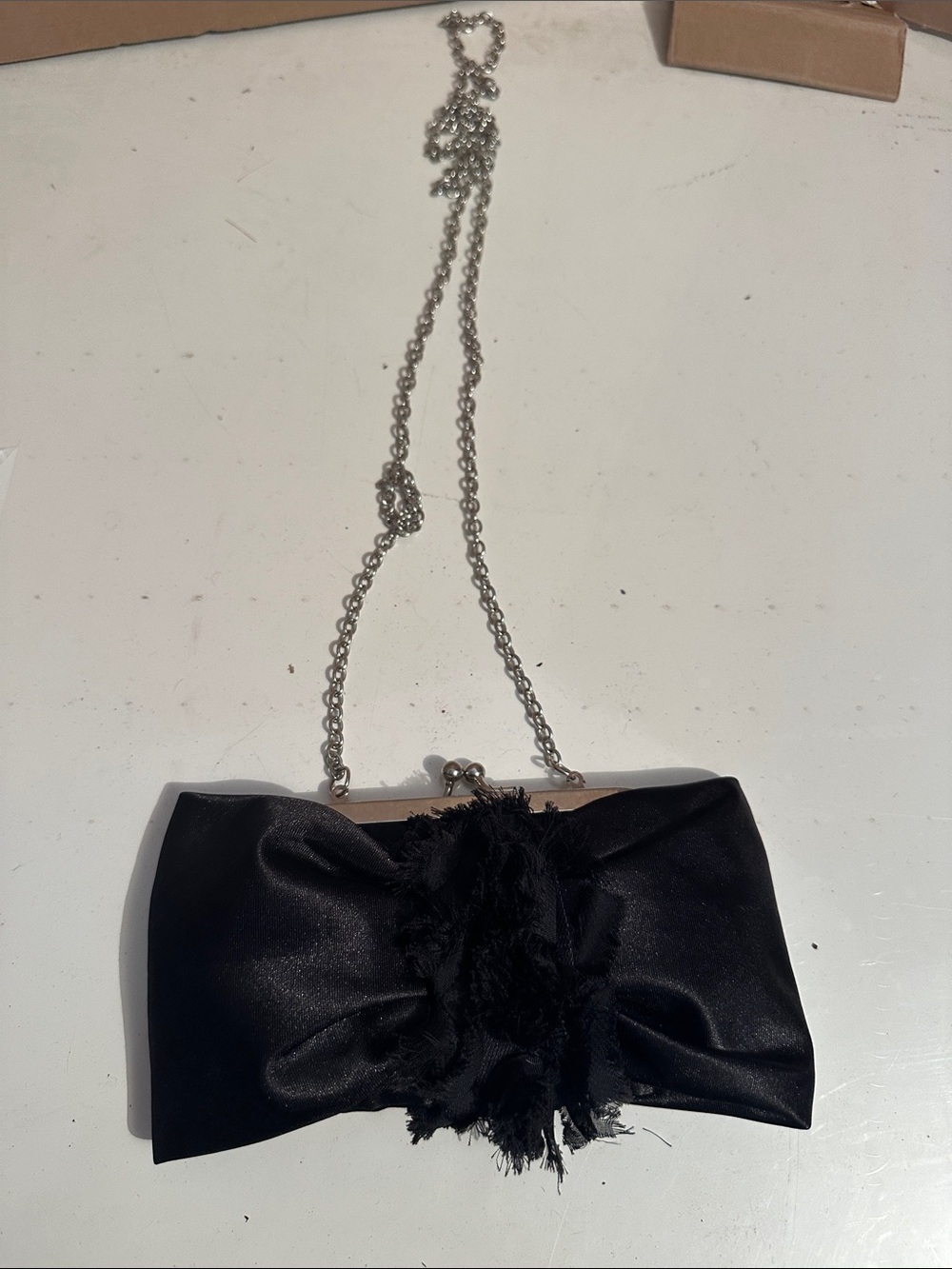 Claire's Black Satin Bow Clutch with Silver Chain